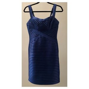 BCBG Maxazria navy satin bodycon dress